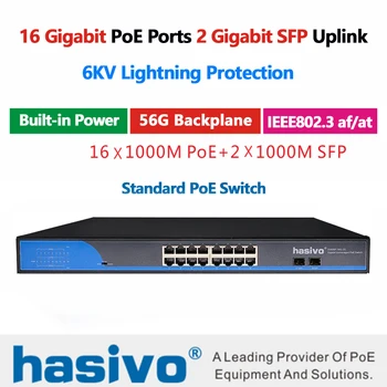 коммутатор локальной сети 16-портовый POE-коммутатор 2 SFP-порта Gigbit PoE Ethernet Сетевой коммутатор Для ip-камеры POE 48V-коммутатор gigabit
