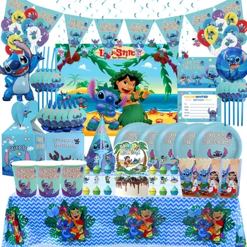 Украшения для Дня рождения Lilo & Stitch, Набор Одноразовой посуды, Бумажные Тарелки, Баннер, Скатерть, Воздушный шар, Принадлежности для Вечеринок для детей и Взрослых
