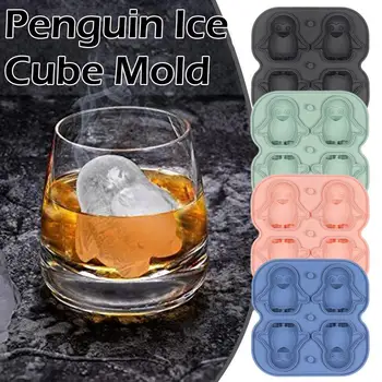 Форма для льда в форме пингвина, Антипригарная Многоразовая Форма для 4 Кубиков льда Для виски, Кухонная форма, Силиконовый коктейль, Аксессуары для льда в виде Пингвина Q8I5